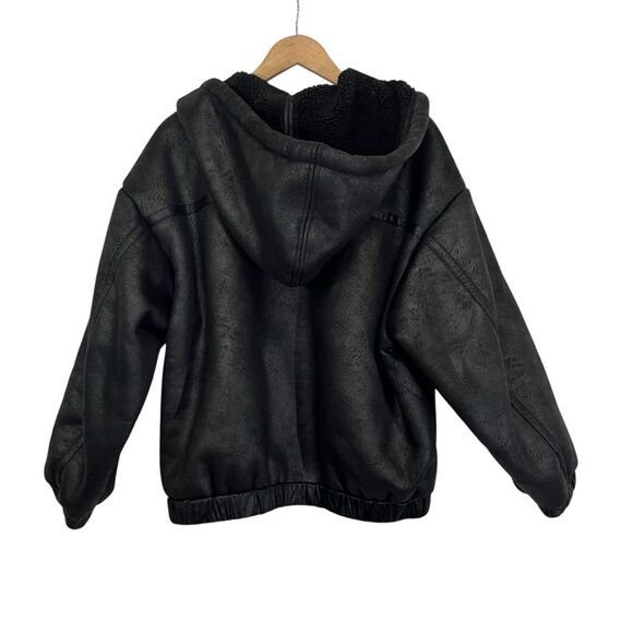 Urban Outfitters Casey Faux Suede Black Zip Up Hoodie Bomber Jacket M - Picture 7 of 10